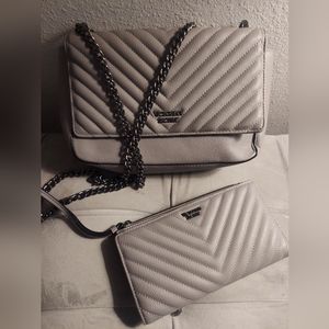 Victoria's Secret Quilted Crossbody Bag and Matching Wristlet in Light Gray